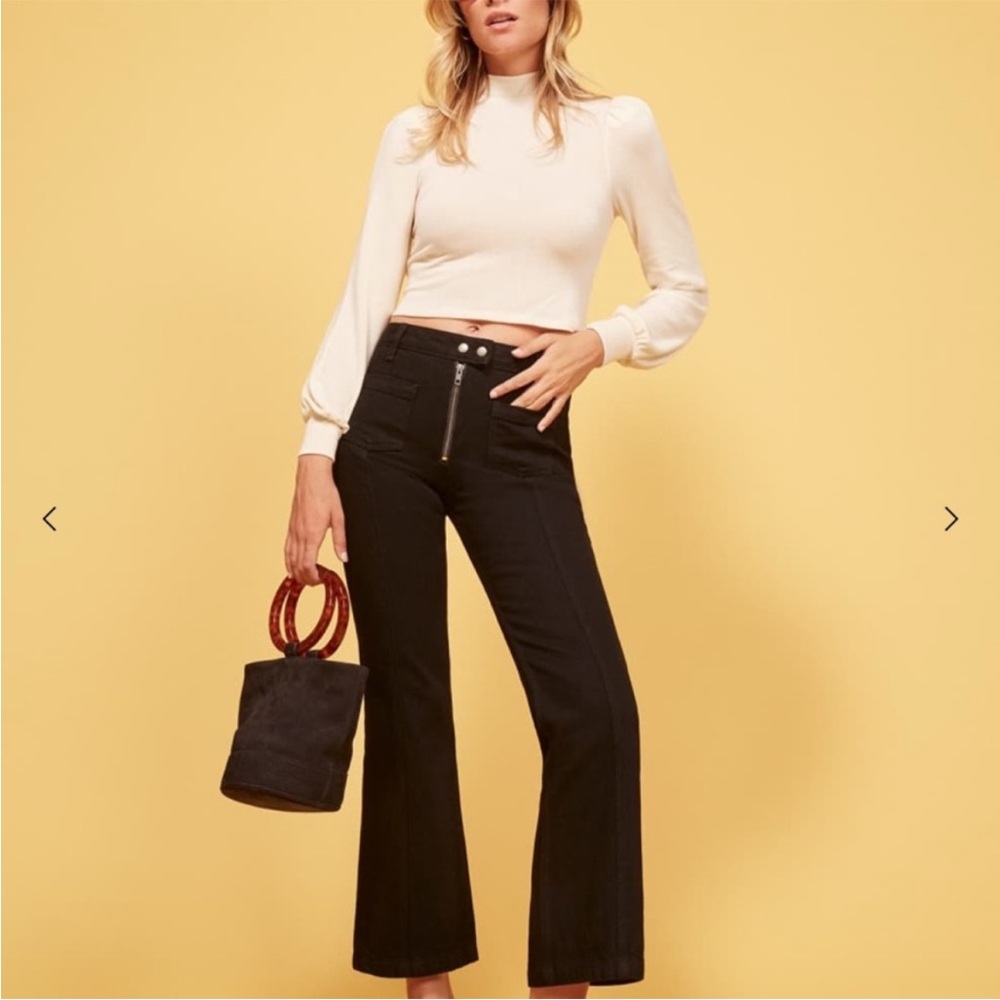 Reformation Elle Cropped Flare Black Jeans Size 28